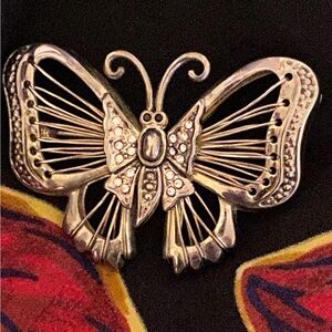 Vintage Silver Butterfly Brooch Pendant with Filigree Wings signed BEST